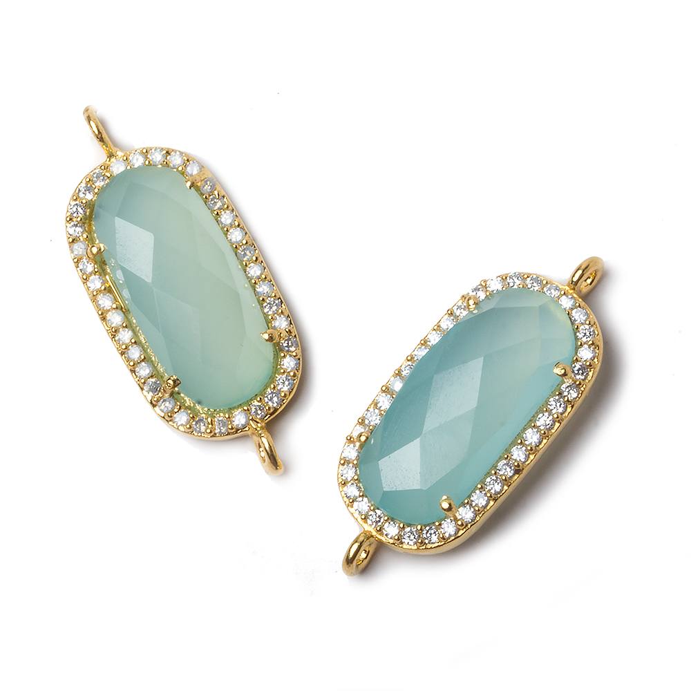 21x10.5mm Vermeil Bezeled CZ & Seafoam Chalcedony Oval Connector 1 pc