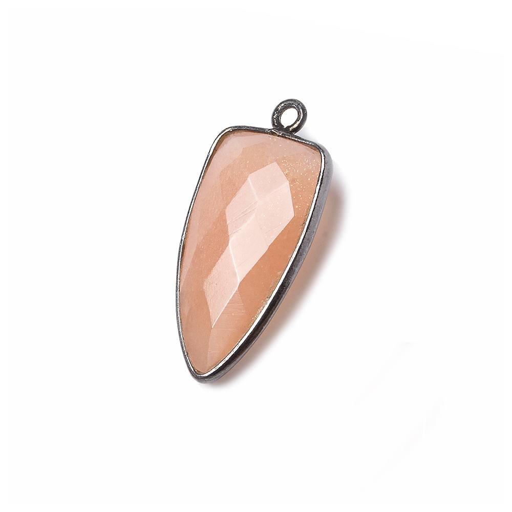 21x11mm Black Gold Bezel Angel Skin Peach Moonstone faceted point 1 focal bead