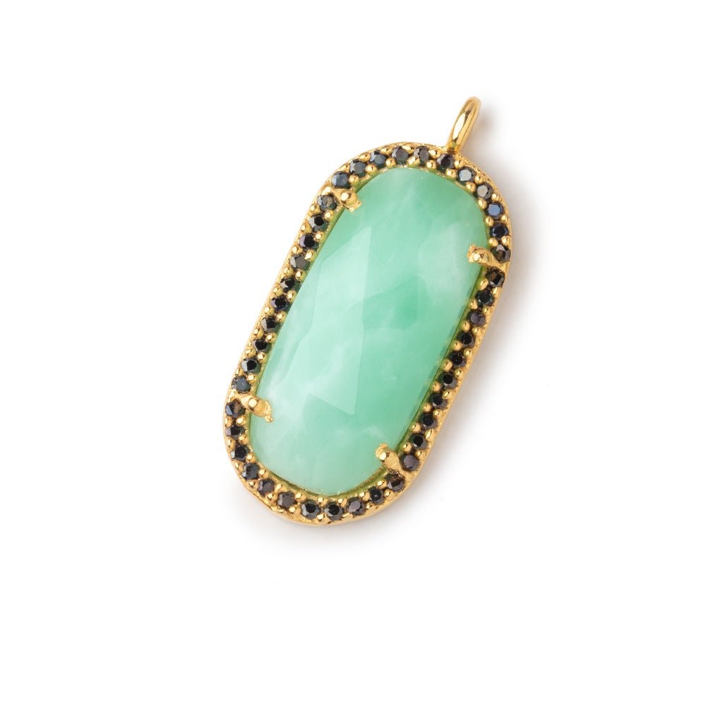 21x11mm Vermeil & Black CZ Bezel Chrysoprase Oval Pendant 1 Focal Bead