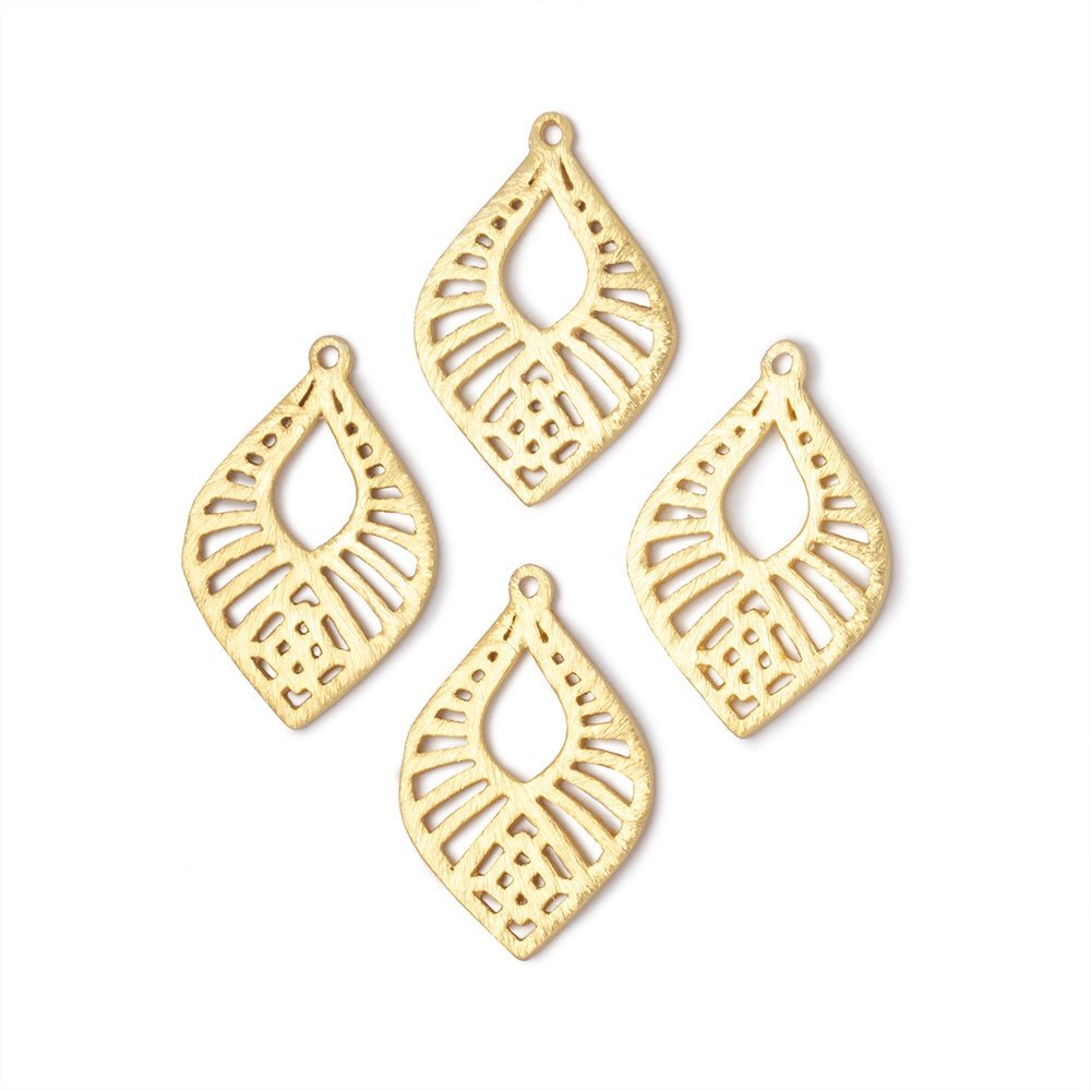21x15.5mm Brushed Filigree Tear Drop Charm Set of 4 pieces