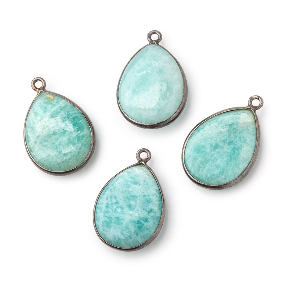 21x15mm Black Gold .925 Bezel Amazonite Plain Pear Pendant 1 Focal Bead