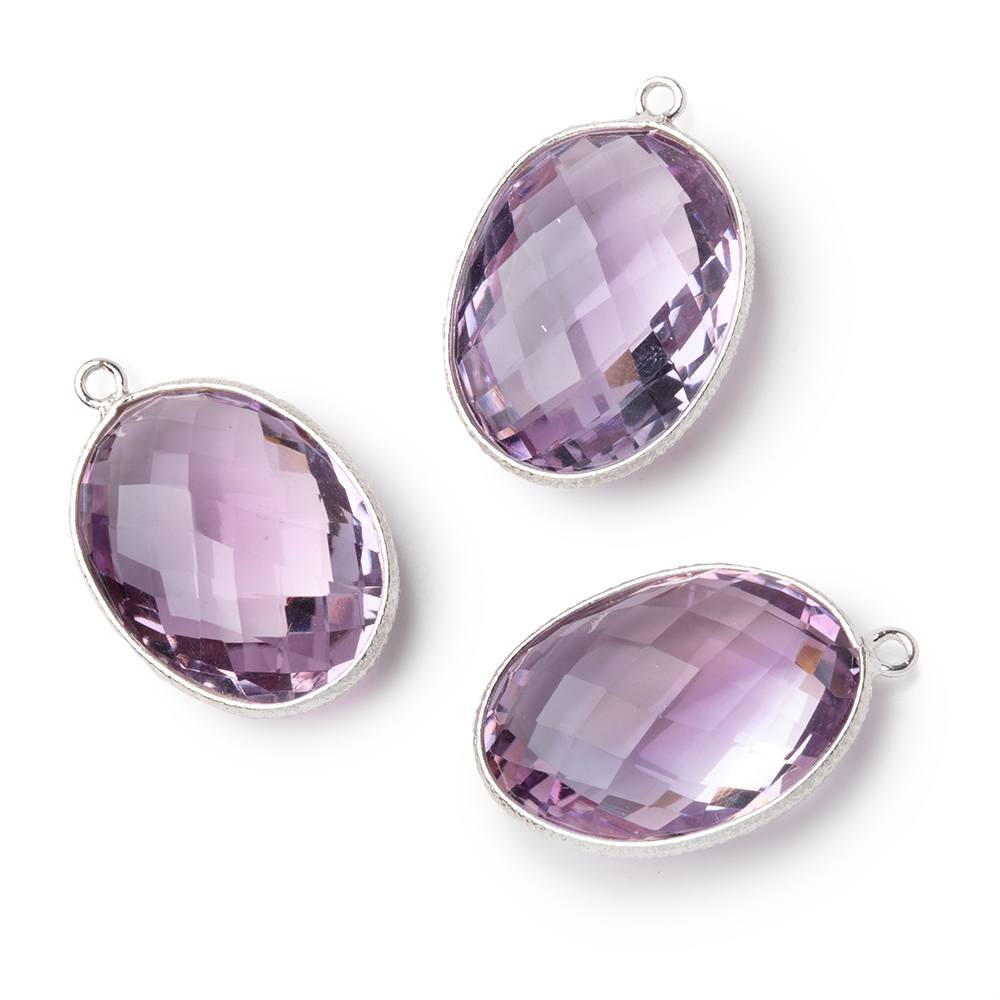 21x16mm Sterling Silver Textured Bezel Amethyst Faceted Oval 1 Pendant