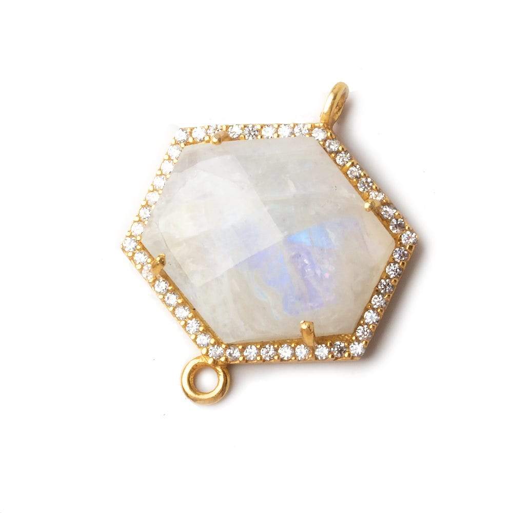 21x20mm Vermeil CZ Bezel Rainbow Moonstone Hexagon Connector 1 piece