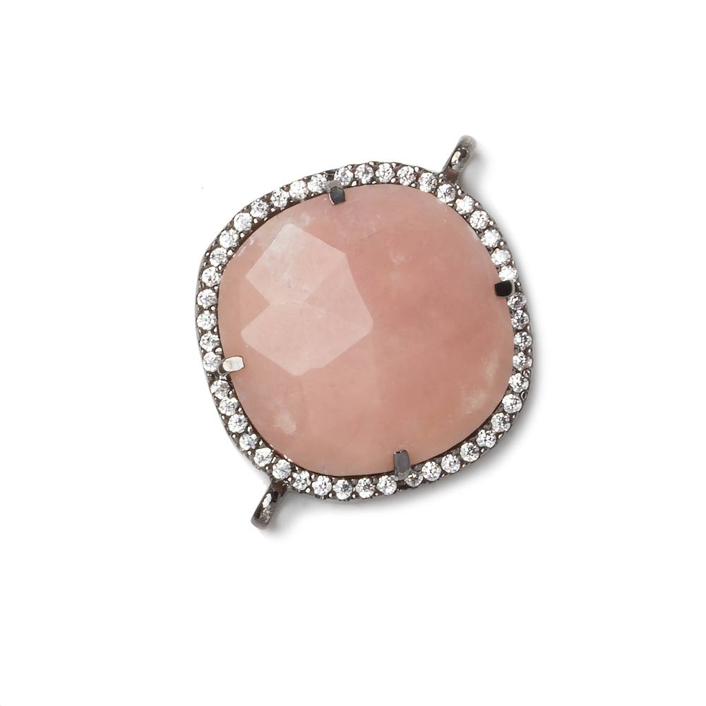 21x21mm Black Gold Bezel CZ and Pink Peruvian Opal Pillow 2 ring Connector 1 focal bead