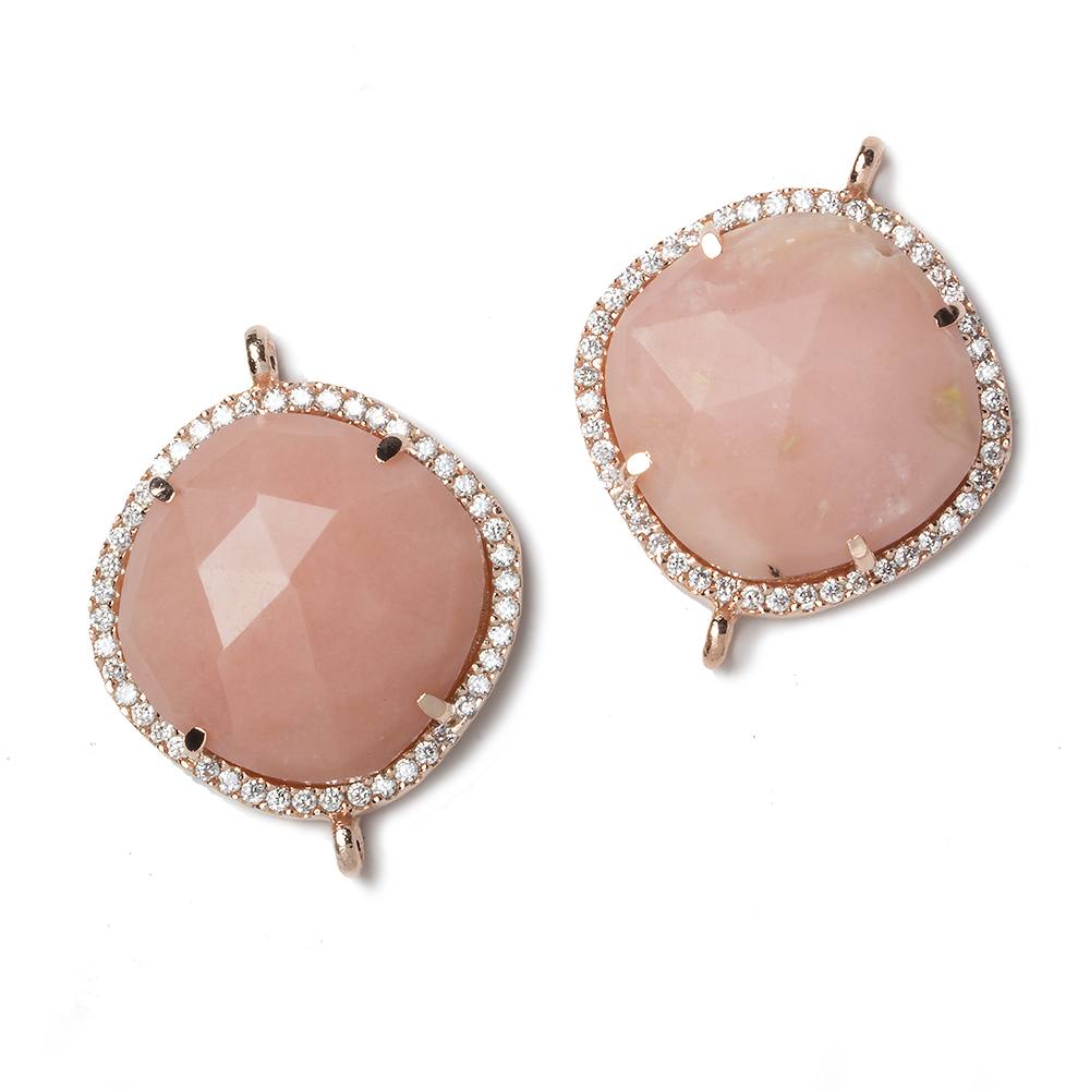 21x21mm Rose Gold Bezel CZ and Pink Peruvian Opal Pillow 2 ring Connector 1 focal bead