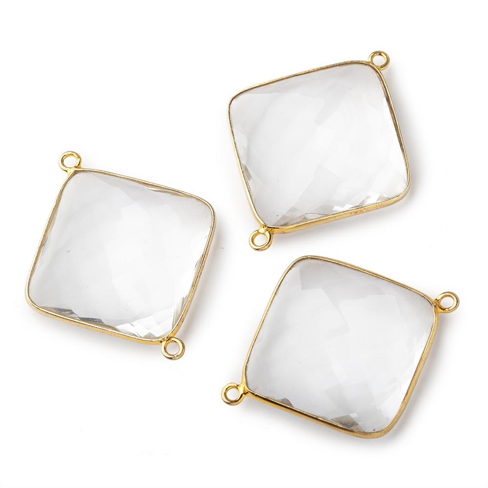 22mm Vermeil Bezeled Crystal Quartz Faceted Pillow Connector 1 piece