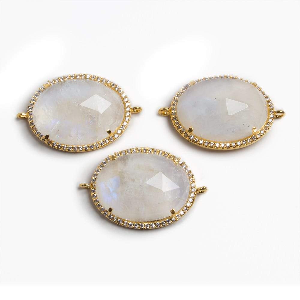 22x18mm Vermeil Bezeled White CZ & Rainbow Moonstone Oval Connector 1 pc