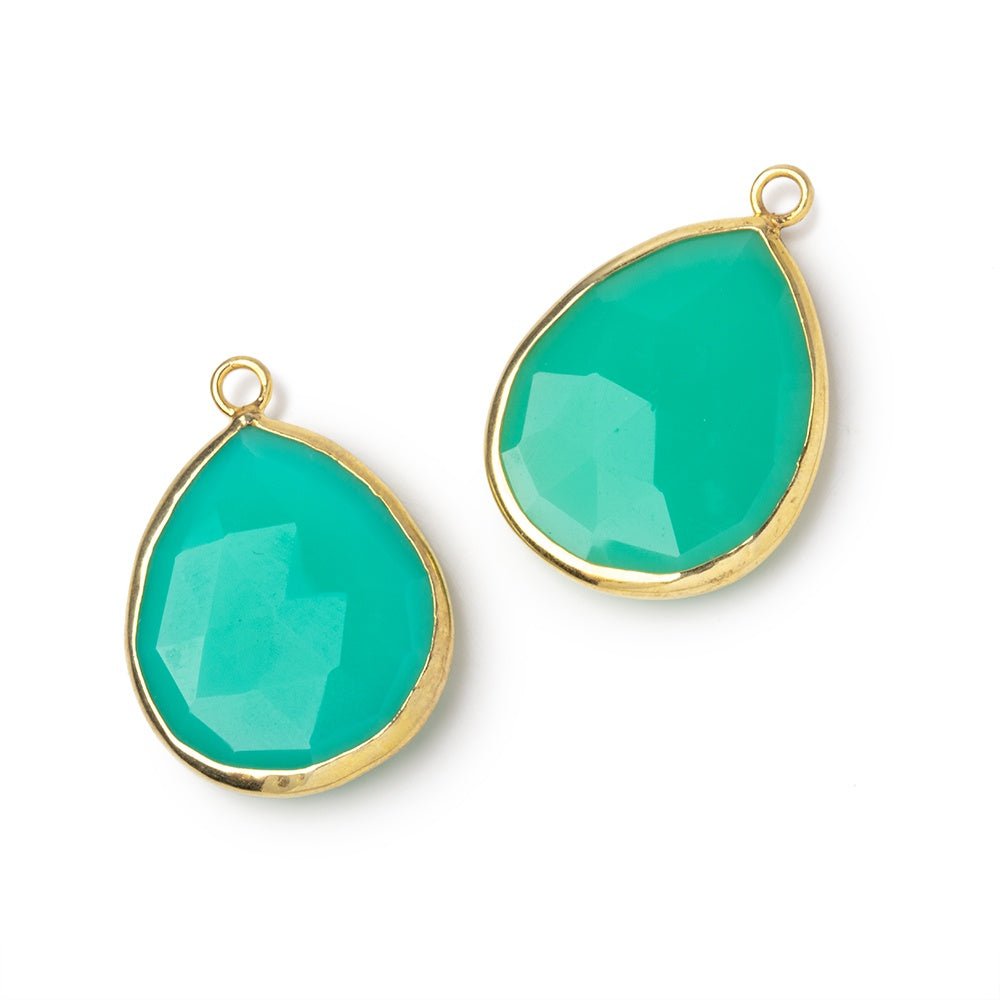 22x18mm Vermeil Bezel Green Onyx Faceted Pear Set of 2 Pendants