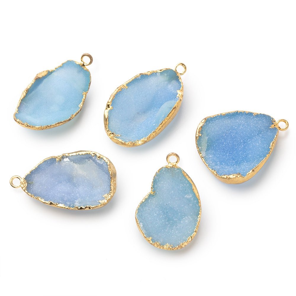 23-24mm Gold Leafed Santorini Blue Concave Drusy Pendant 1 focal piece