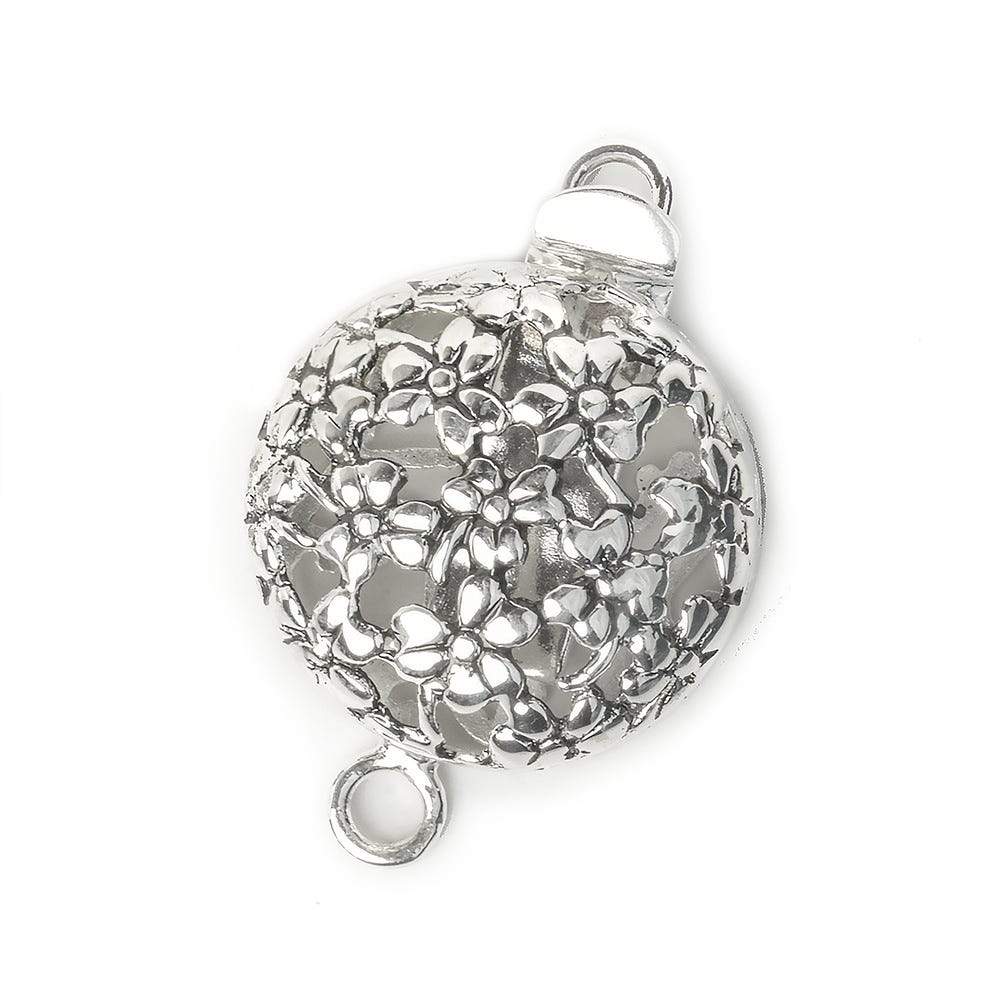 23mm Antiqued Sterling Silver Box Clasp Floral Design 1 piece