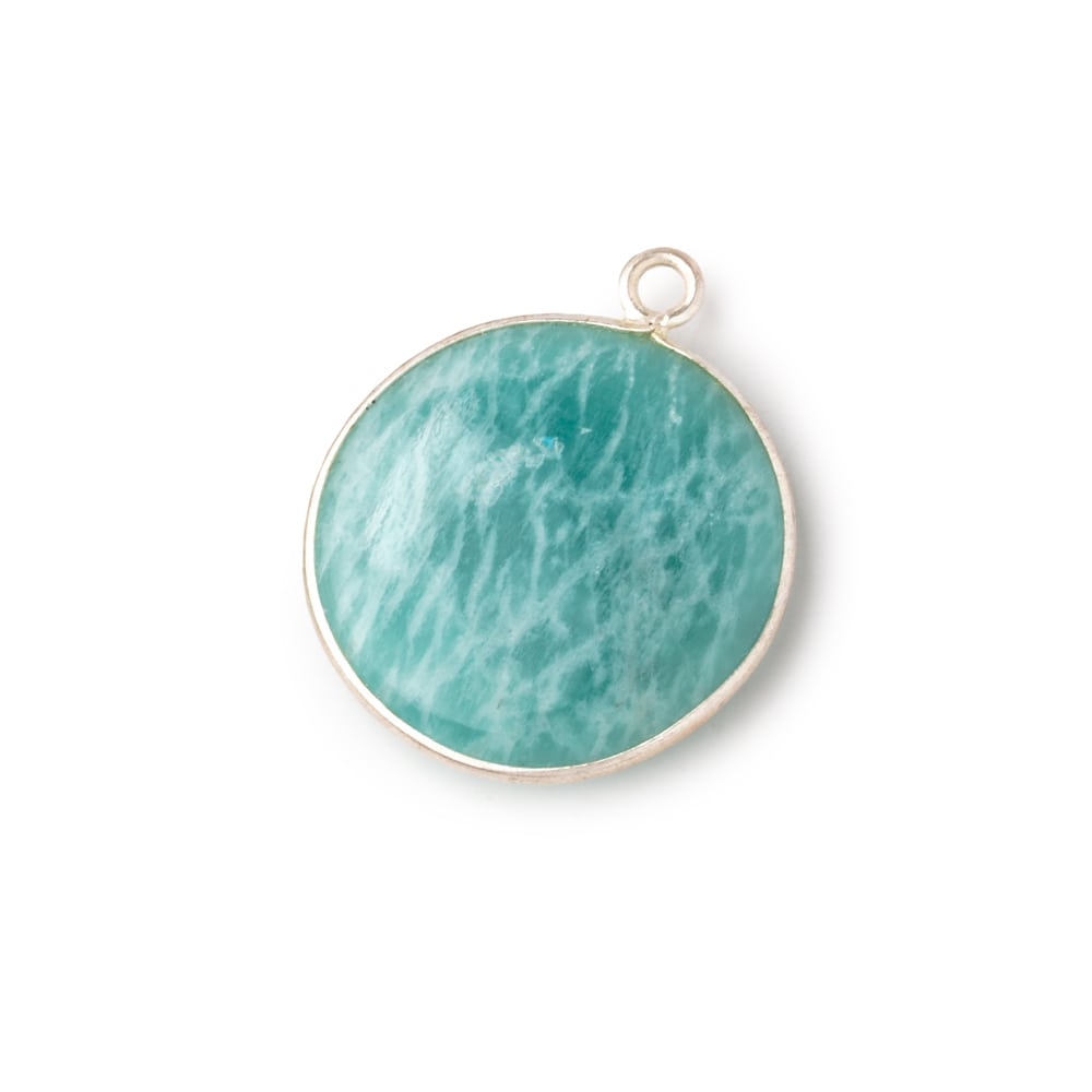 26mm Sterling Silver Bezel Amazonite Plain Coin Pendant 1 Focal Bead