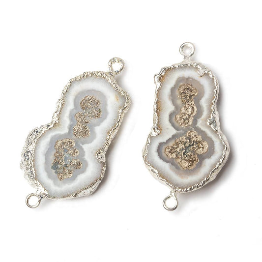 23x16-24x16mm Silver Leafed Solar Quartz Slice Focal Connector Set of 2