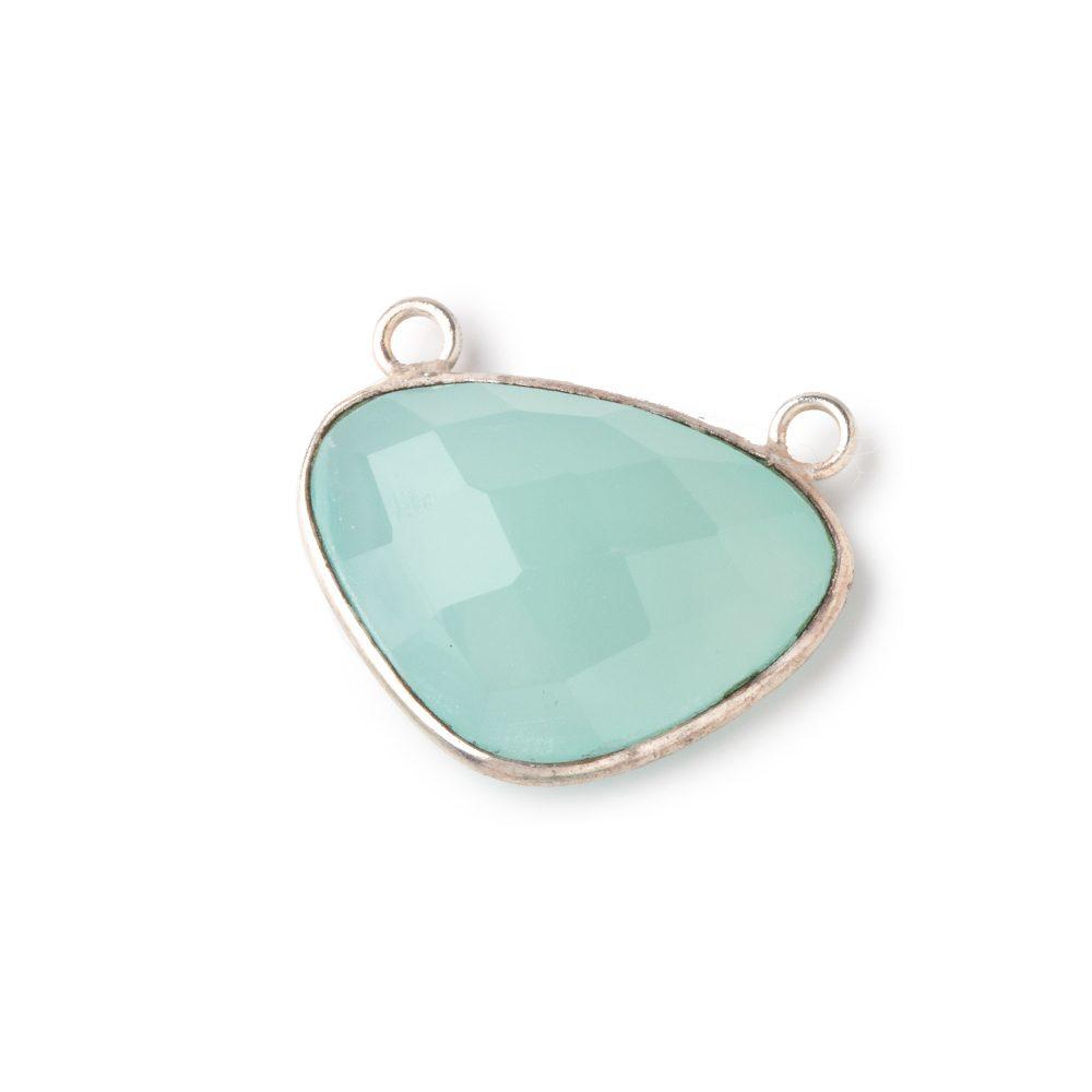 23x16mm Silver Bezel Seafoam Chalcedony Faceted Cleftless Heart Connector 1 piece