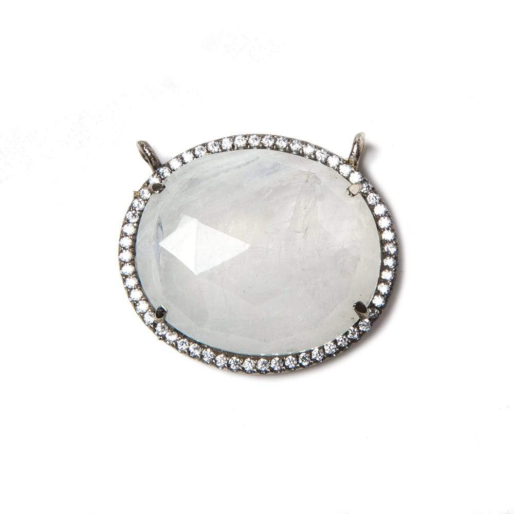 23x20mm Black Gold Bezeled CZ & Rainbow Moonstone Oval East West Connector 1 pc