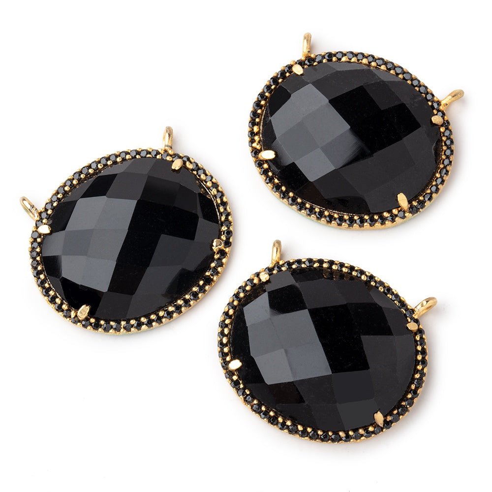 23x20mm Vermeil & Black CZ Bezel Black Chalcedony Oval Connector 1 Focal Bead