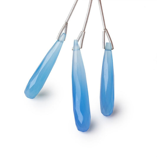 24-37mm Santorini Blue Chalcedony Faceted Tear Drop Pendant Set of 3 Focals