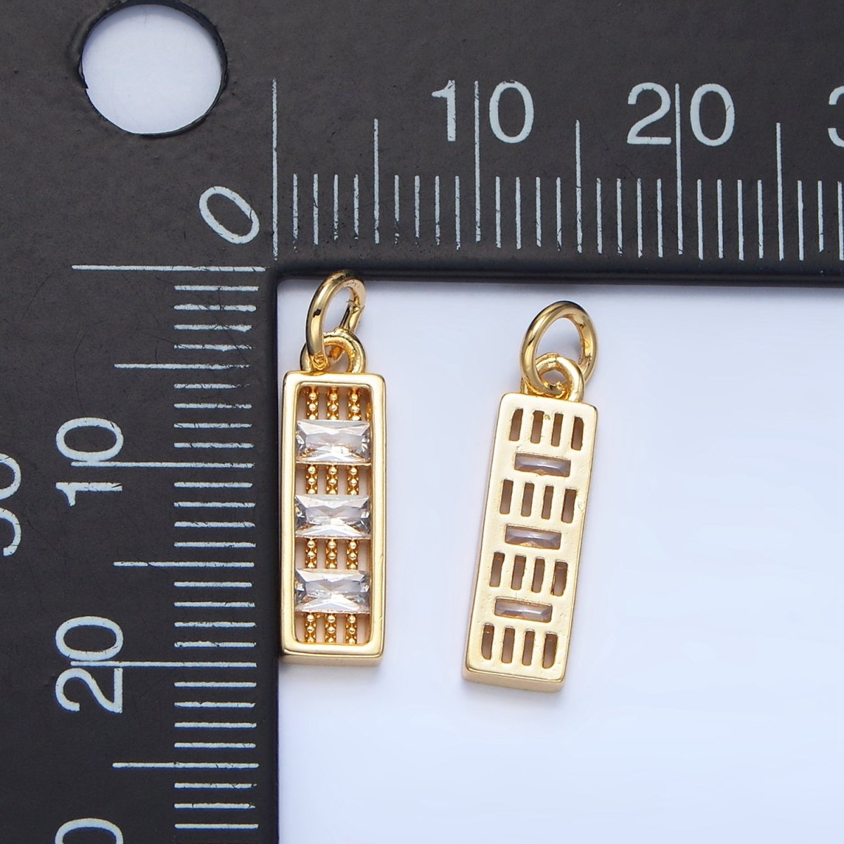 24K Gold Clear CZ Triple Baguette Linear Bar Charm | X933