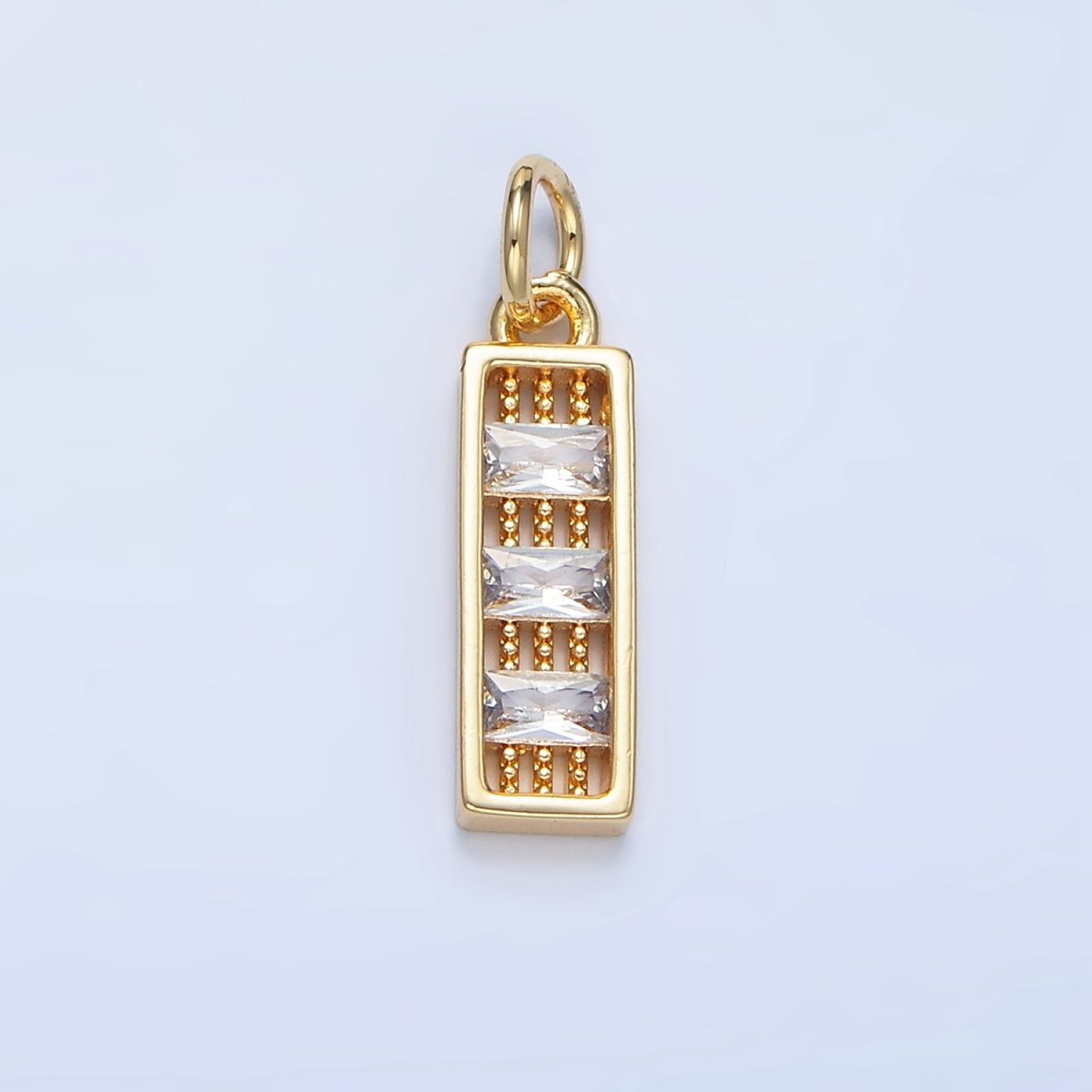 24K Gold Clear CZ Triple Baguette Linear Bar Charm | X933