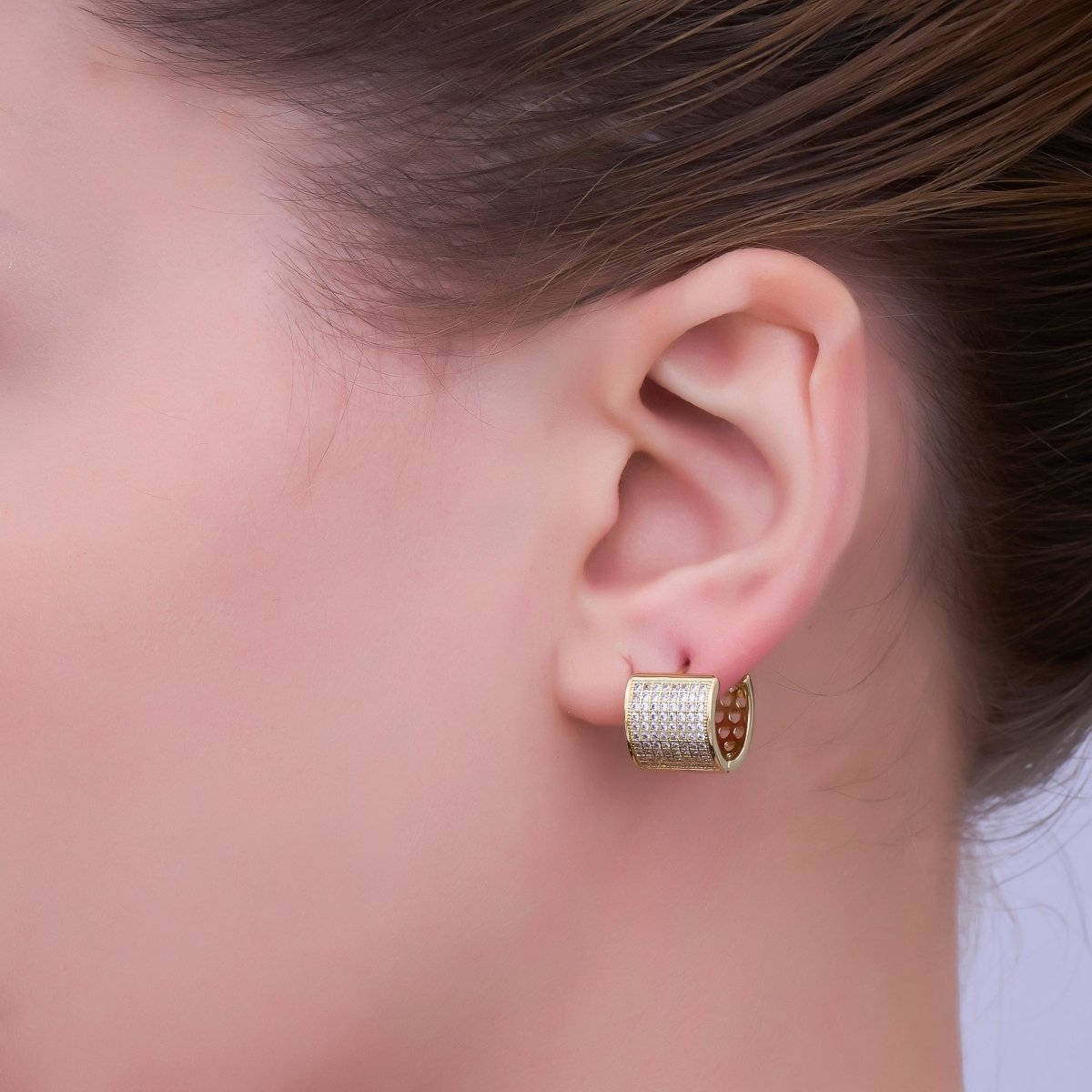 24K Gold Filled 10.5mm Wide Micro Paved Cartilage Huggie Earrings | T014
