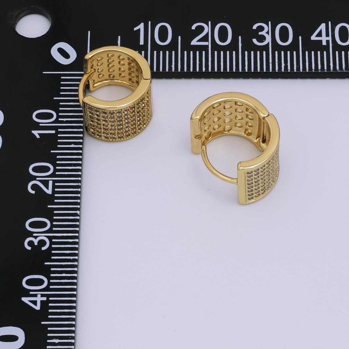 24K Gold Filled 10.5mm Wide Micro Paved Cartilage Huggie Earrings | T014