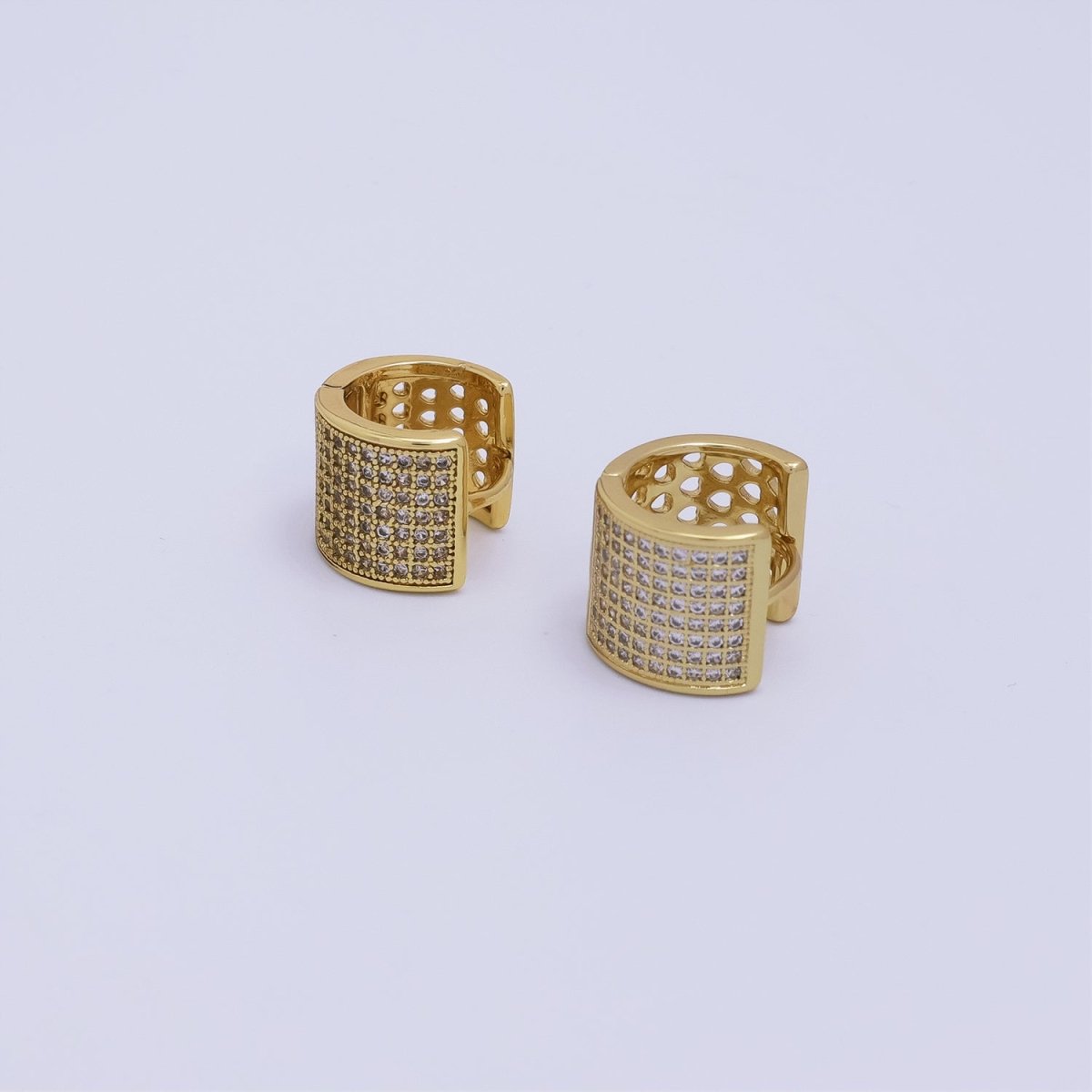 24K Gold Filled 10.5mm Wide Micro Paved Cartilage Huggie Earrings | T014