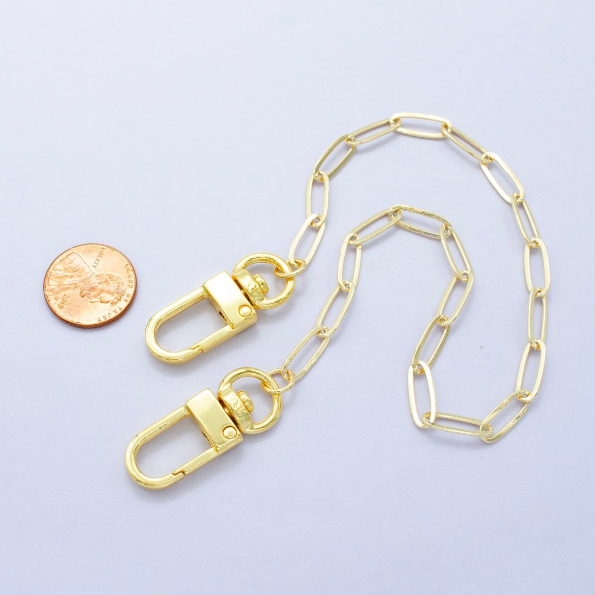 24K Gold Filled 11.5-Inch Paperclip Chain Bag Purse Charm Swivel Keychain Findings | WA-2916