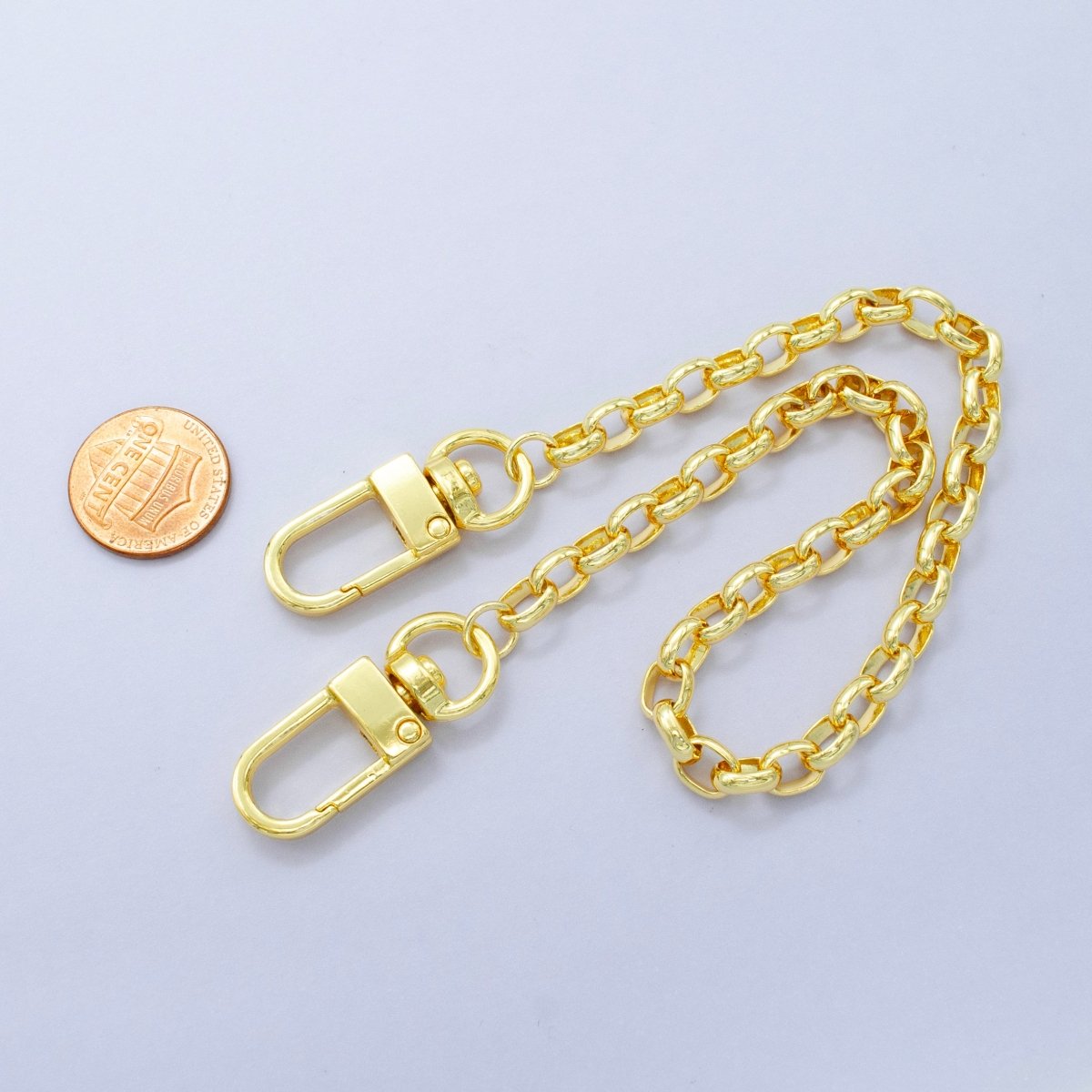 24K Gold Filled 11.5-Inch Rolo Chain Bag Purse Charm Swivel Keychain Findings | WA-2942