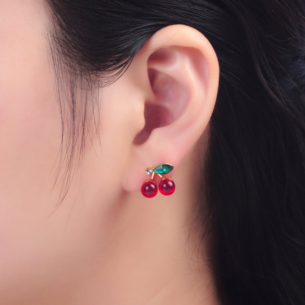 24K Gold Filled 13mm CZ Cherry Fruit Stud Earrings | AB720