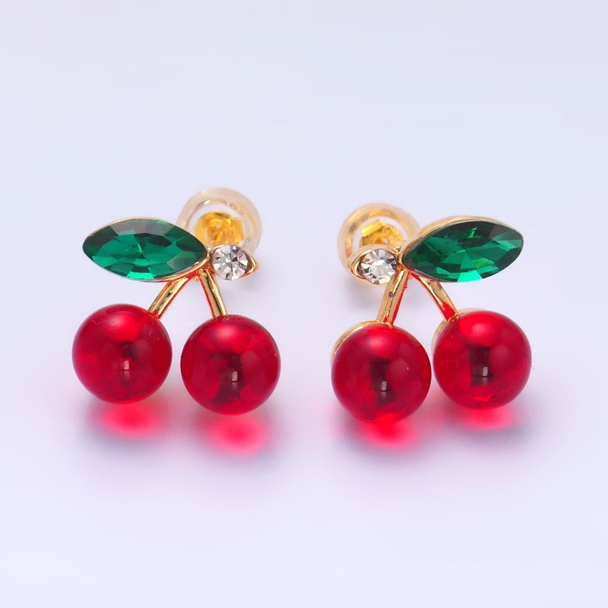 24K Gold Filled 13mm CZ Cherry Fruit Stud Earrings | AB720