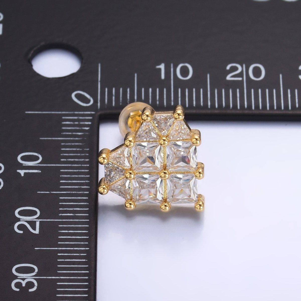 24K Gold Filled 15mm Clear CZ Heart Stud Earrings | AB730