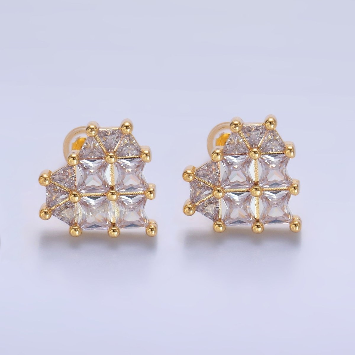 24K Gold Filled 15mm Clear CZ Heart Stud Earrings | AB730