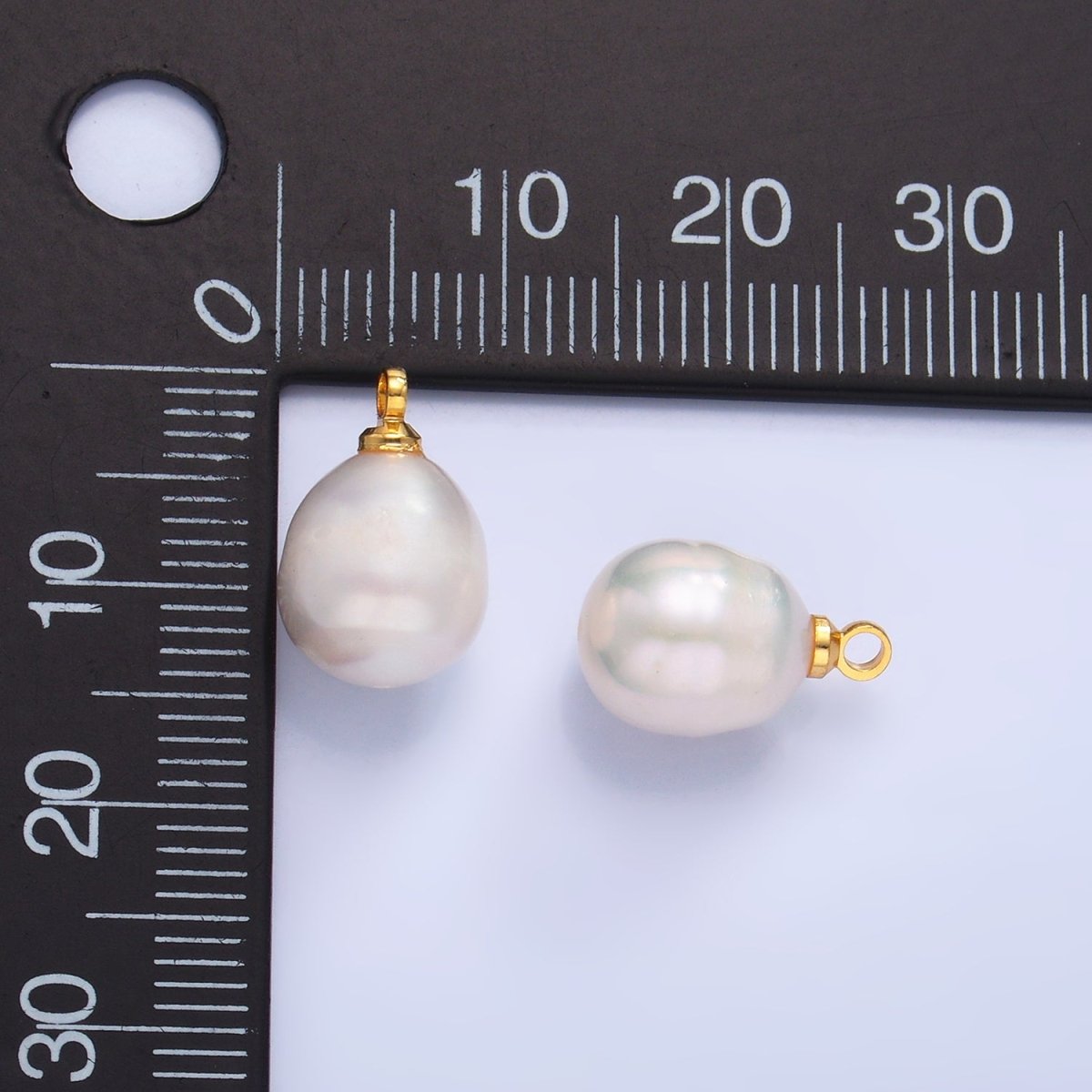 24K Gold Filled 15mm Round Button White Freshwater Pearl Charm | P1940