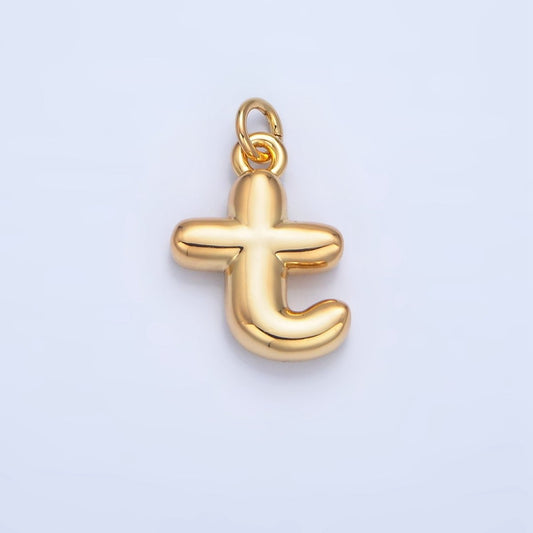 24K Gold Filled 17mm Initial Lowercase Letter "T" Chubby Balloon Charm | C004