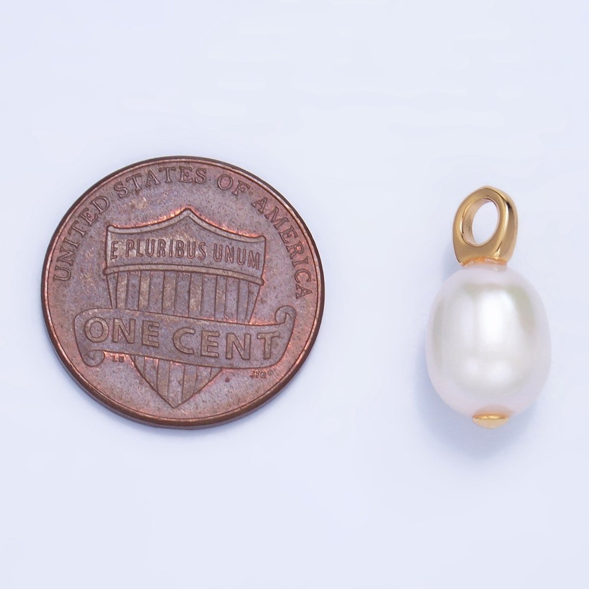 24K Gold Filled 17mm White Button Freshwater Pearl Drop Minimalist Pendant | P1917