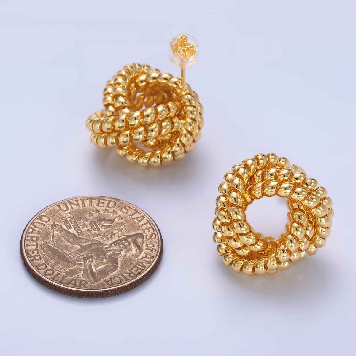 24K Gold Filled 20mm Croissant Coil Geometric Knot Stud Earrings | AB705