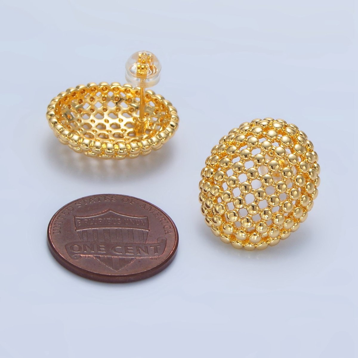 24K Gold Filled 20mm Dotted Oval Geometric Stud Earrings | P124