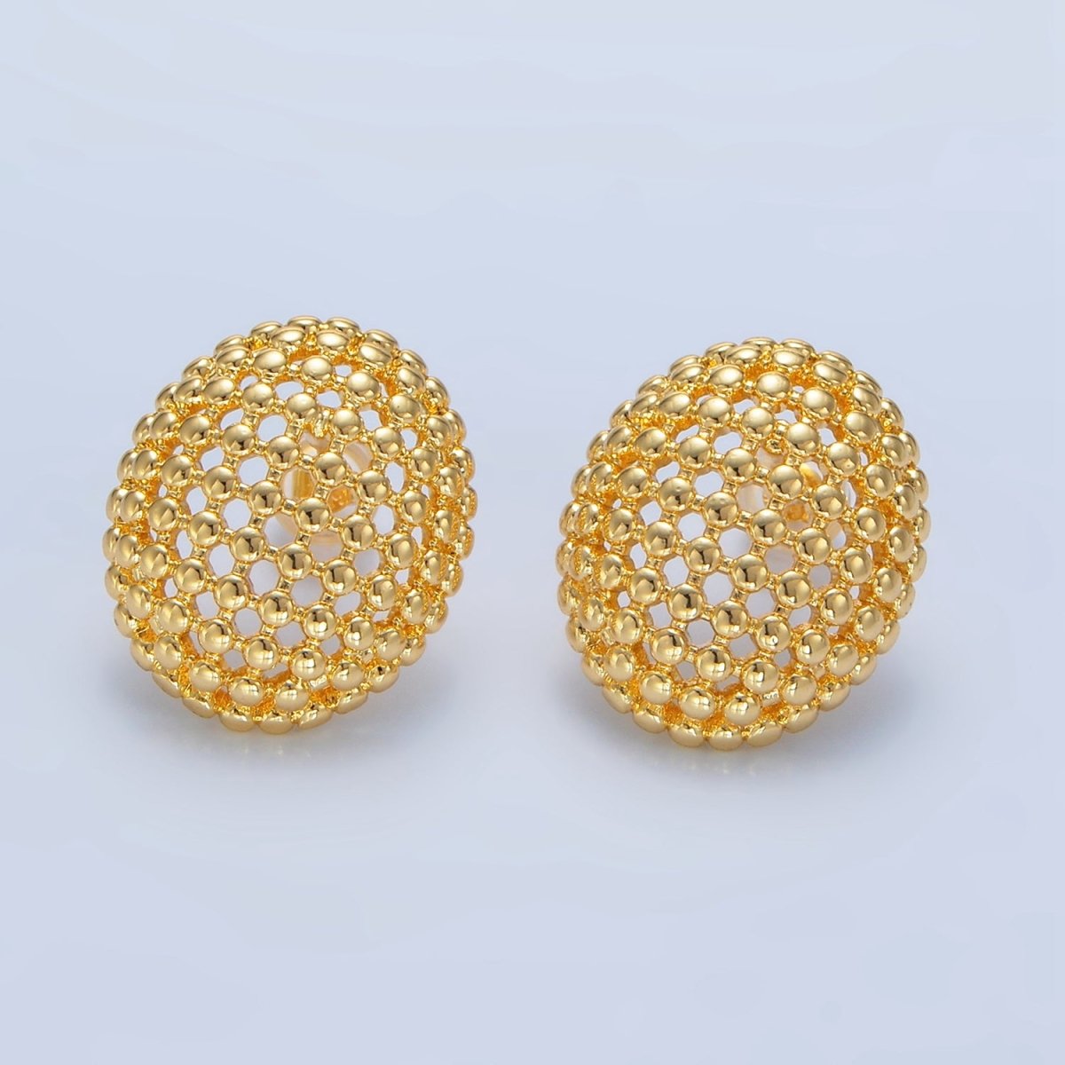 24K Gold Filled 20mm Dotted Oval Geometric Stud Earrings | P124