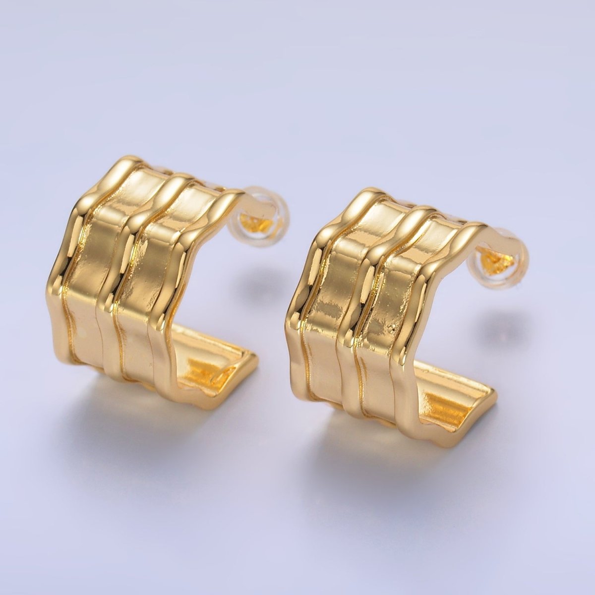 24K Gold Filled 20mm Geometric Wavy C-Shaped Hoop Earrings | V317