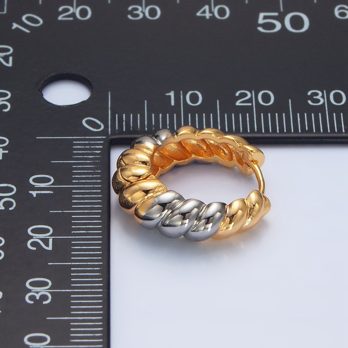 24K Gold Filled 20mm Mixed Metal Croissant Minimalist Huggie Earrings | P212