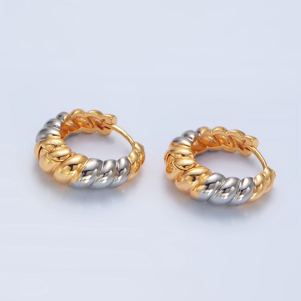 24K Gold Filled 20mm Mixed Metal Croissant Minimalist Huggie Earrings | P212