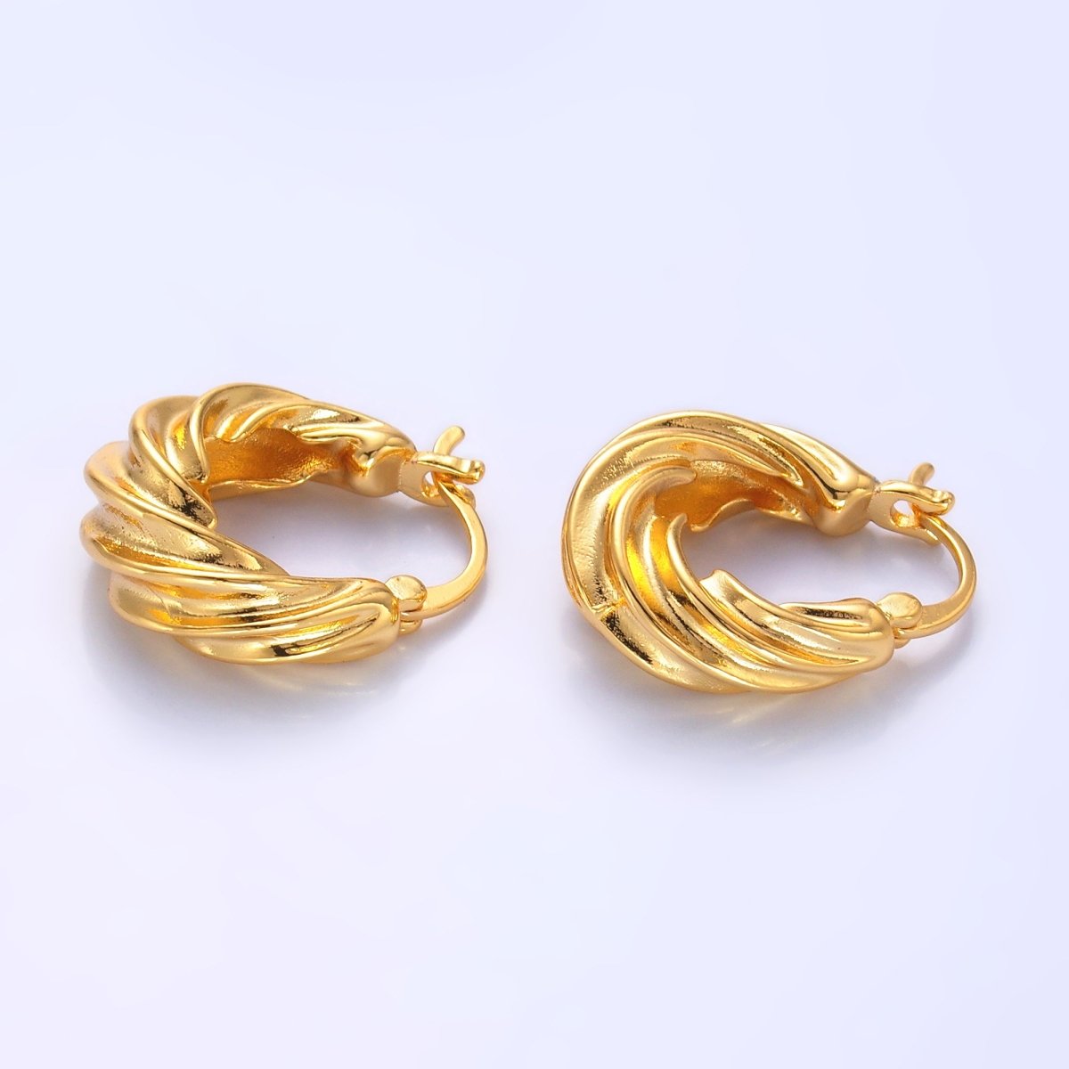 24K Gold Filled 20mm Twisted Dome Latch Hoop Earrings | AB351