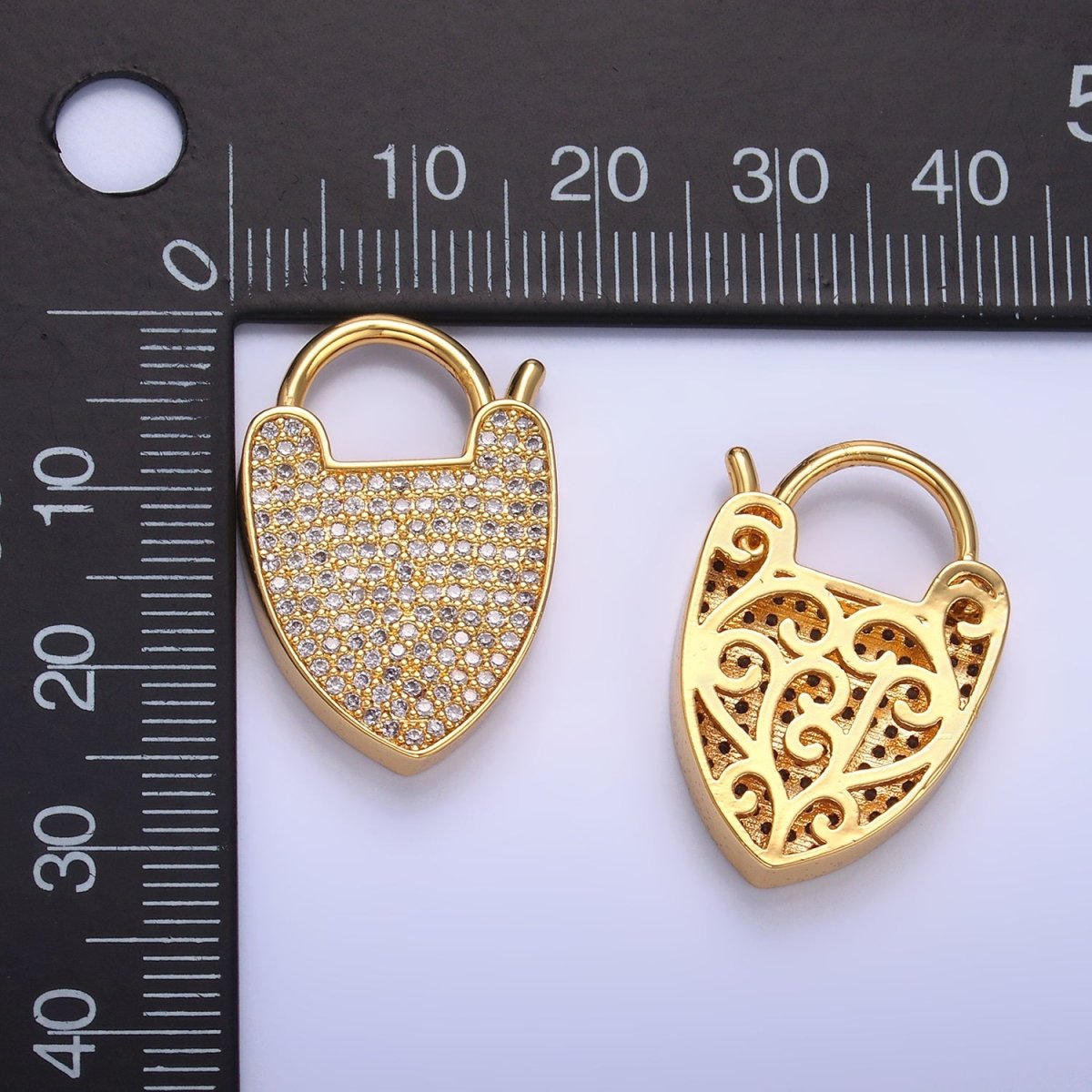 24K Gold Filled 25mm Micro Paved CZ Filigree Padlock Findings | Z1029