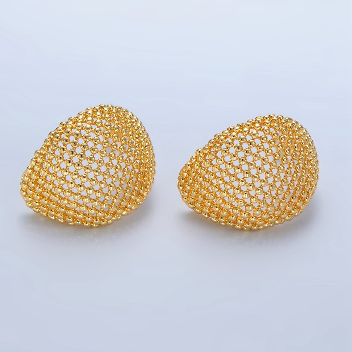 24K Gold Filled 27mm Dotted Dome Geometric C-Shaped Hoop Earrings | P130