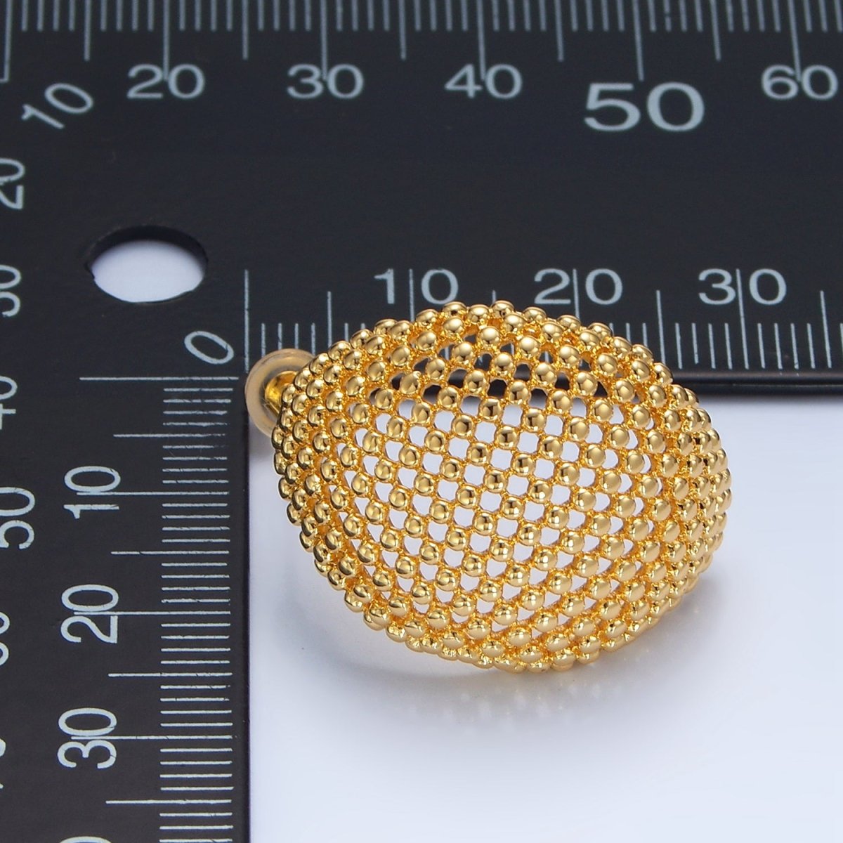 24K Gold Filled 27mm Dotted Dome Geometric C-Shaped Hoop Earrings | P130