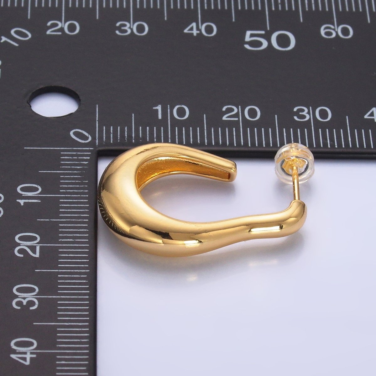 24K Gold Filled 28mm Molten Abstract J-Shaped Hoop Earrings | AB704