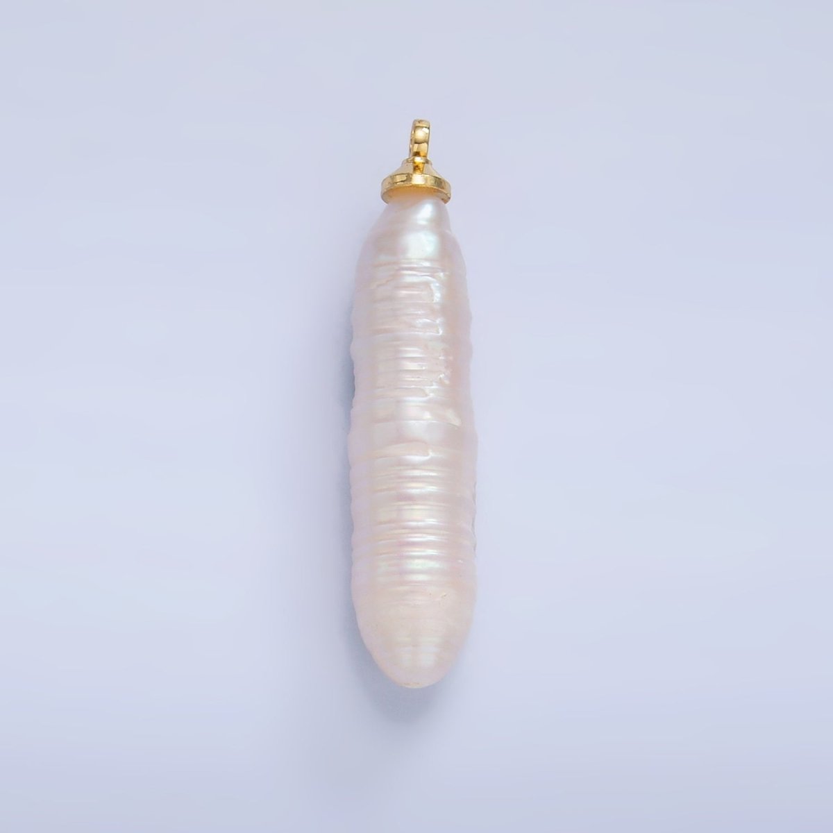 24K Gold Filled 30mm Biwa White Freshwater Pearl Charm | P1939
