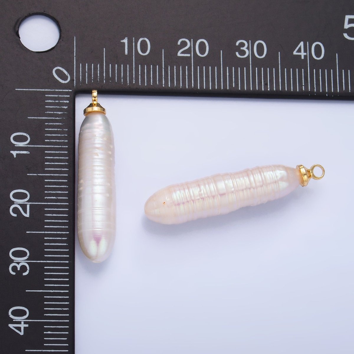 24K Gold Filled 30mm Biwa White Freshwater Pearl Charm | P1939