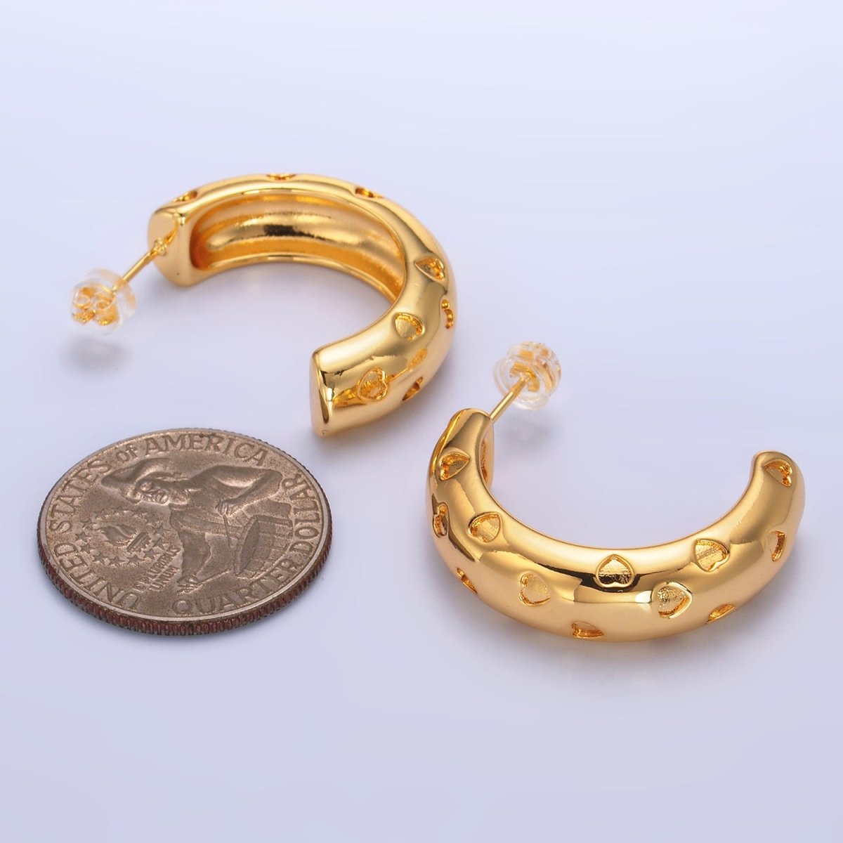 24K Gold Filled 30mm Heart C-Shaped Hoop Earrings | AB683