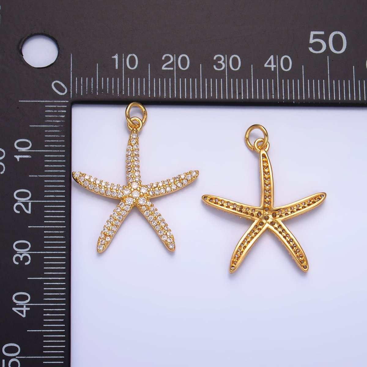 24K Gold Filled 30mm Micro Paved CZ Ocean Starfish Animal Charm | W235