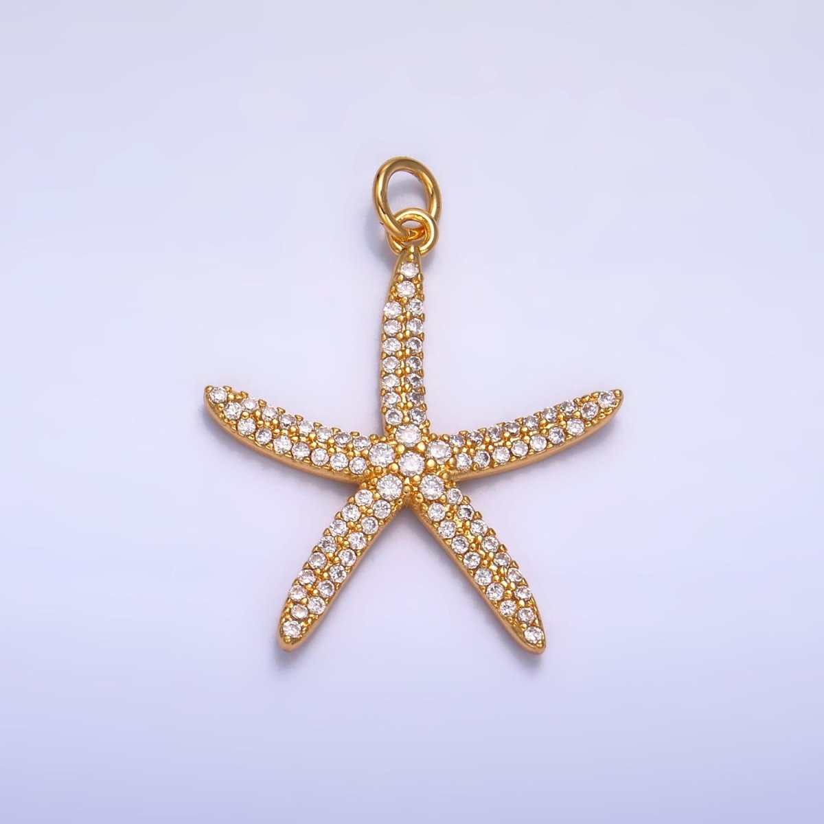24K Gold Filled 30mm Micro Paved CZ Ocean Starfish Animal Charm | W235